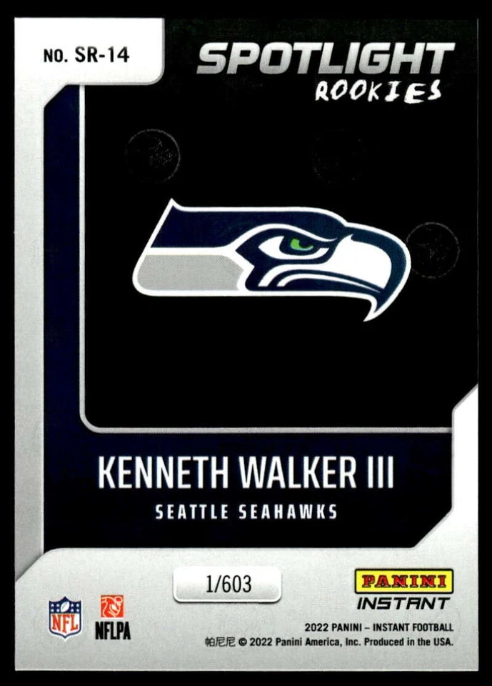 Kenneth Walker III 2022 Panini Instant Spotlight Rookies #SR-14 RC Seahawks - Image 2 of 2