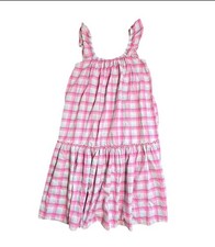 Simply Southern Dress Womens L Pink Blue Plaid Drop Waist Ruffle Coastal Chic