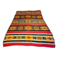Vintage Owen Southwestern Aztec Navajo Blanket Fleece Acrylic 60x73 Reversible