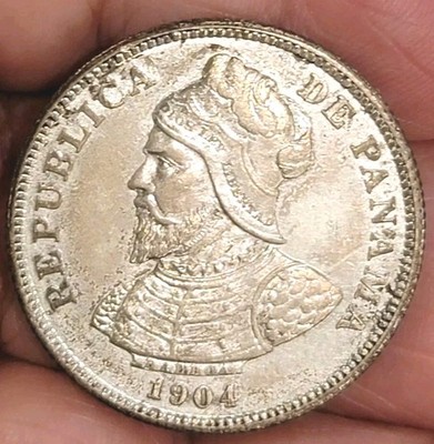 Panama 1904 25 Cents, Venticenco, Rare SUPERB CHBU OriginalDetail/luster.