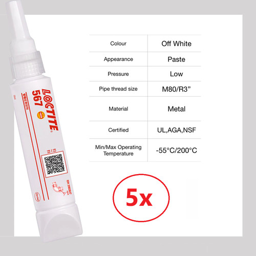 5x 567 Pipe Thread Sealant Low Strength White 50ml Industrial Tubes Paste