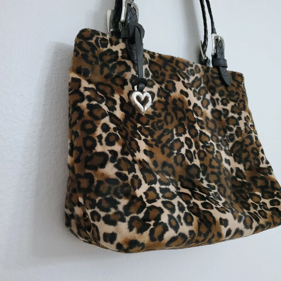 Brighton Y2K искусственного меха кожи заплетенные ремни животное печати сумка с короткими ручками наплечная сумка - Изображение 4 из 4