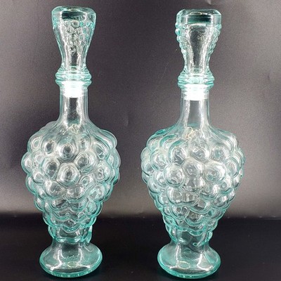 Pair of Mod Dep Vintage Italy 500ml Liquor Decanter Glass Bottle Grape