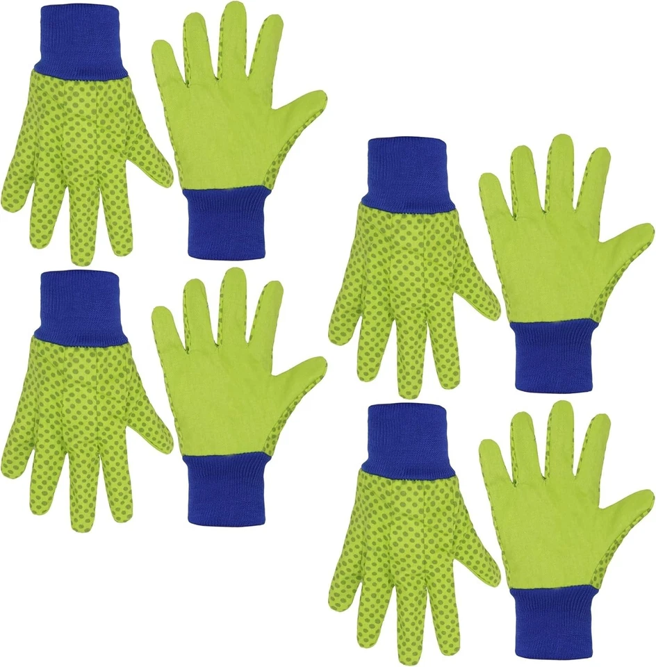 Breathable Cotton Gardening Gloves for Kids - 4 Pairs in Green Dot, Small Size - Image 3 of 4