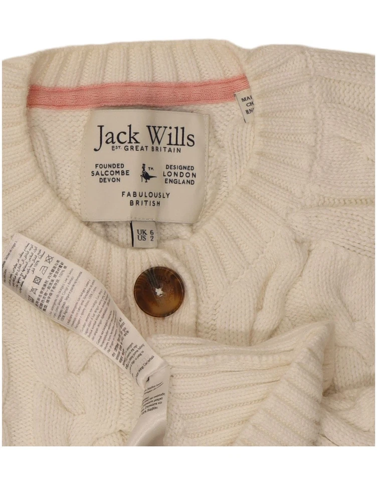 JACK WILLS Womens Crop Cardigan Sweater UK 6 XS White Cotton DD30 - Image 3 of 3