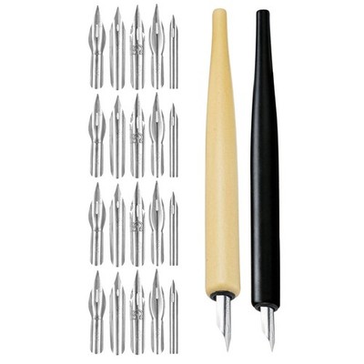 2 Sets Dipped Wooden Pen Brush Pens Watercolor Brause Broad Nibs