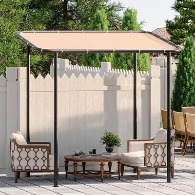 8 Ft. X 5 Ft. Brown Fabric Wall-Mounted Patio Cover with Steel Frame