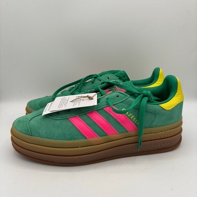 Adidas Gazelle Bold Shoes Womens Size 9 Court Green Lucid Pink Sneakers