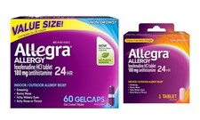 Allegra Adult 24-Hour Allergy Relief Gelcaps, Non-Drowsy 60 Count Plus Travel Pk