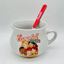 Campbell Soup Bowl Mug + Stainless Steel Spoon Kids 100 Year Celebration 2004