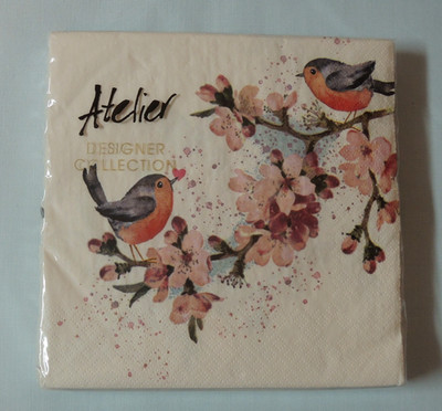 20 Servietten Vögel Kirschblüten Zweig Vogel  1 Packung OVP Motivservietten  E