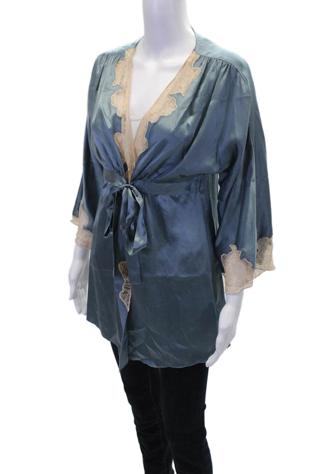 Bata para mujer Twelfth Street by Cynthia Vincent mangas 3/4 ribete de encaje azul talla L Foto 3 de 4