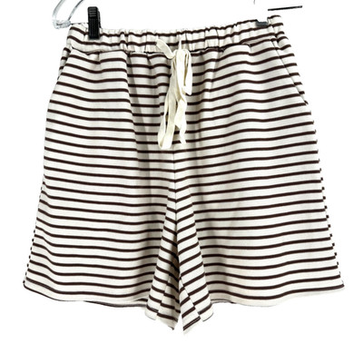 Polagram Texture Knit Fabric Shorts Women's Medium Brown Striped Beach Coastal