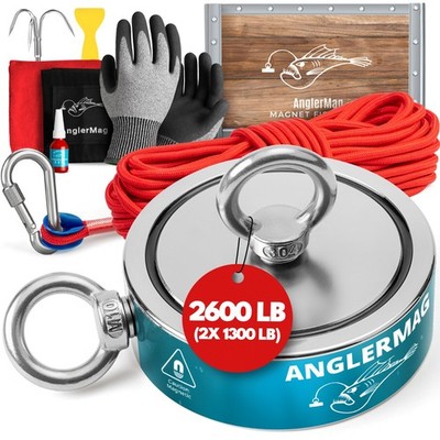 2600 LBS Magnet Fishing Kit AnglerMag Double Sided Magnetic Fishing Complete Kit