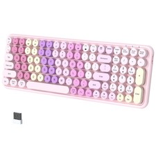 Rainbow Pink Wireless Bluetooth 2.4G Dual Mode Keyboard 100 Retro Round Keys