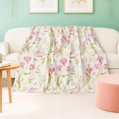 Creative Home Ideas Oversized Plush Throw Blanket 60 X 70 Wild Fleurs Green
