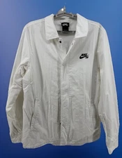 Nike SB Jacket Mens Small White Coaches Snap Front Logo Skateboard