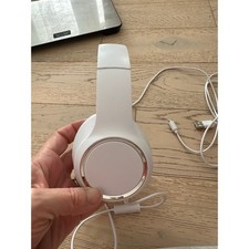 White Over Ear Wired Headphones with Microphone Rose Gold Accents Foldable