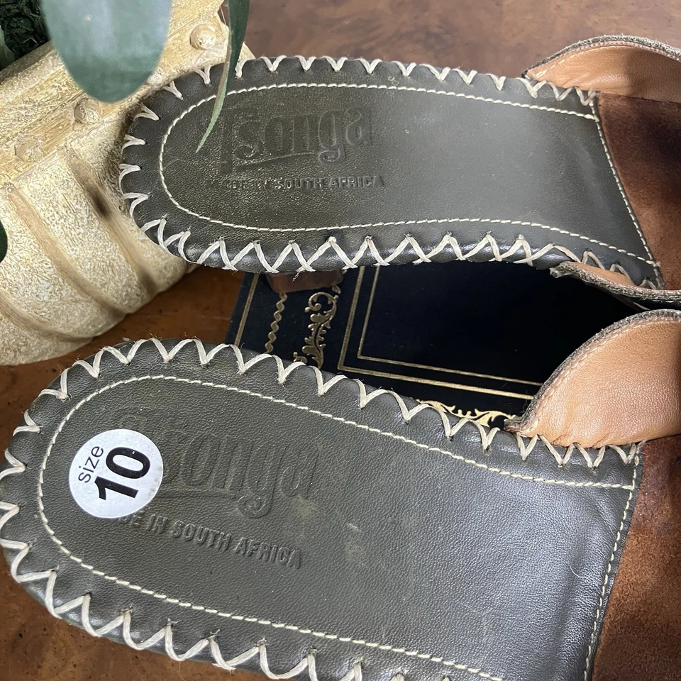 Zapatos sin cordones Tsonga de cuero marrón para mula talla 42 EE. UU. 10 florales Sudáfrica Foto 3 de 4