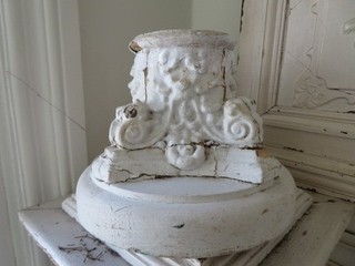 Old Shabby Tattered CHIPPY WHITE Architectural Wood Column CAPITAL Pedestal RISE