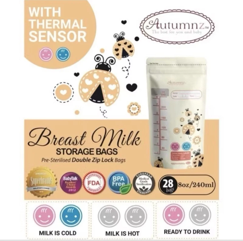 Autumz Breastmilk Storing Bags, Temp-Sensing Milk Storage Bags 28 Pcs 5 oz/150ml - Image 4 of 4