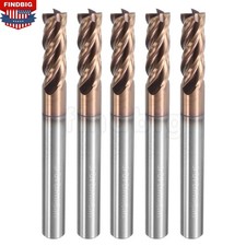5Pcs 1/4" 4 Flute Solid Carbide 3/4" LOC x 2-1/2" OAL End Mills - TiSiN Coated