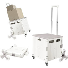 Honshine Milky White Foldable Cart With Stair Climbing Wheels Rolling Crate