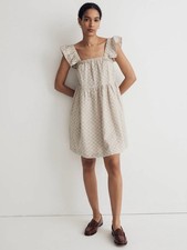 Madewell Flutter-Sleeve Square-Neck MiniDress in Striped Jacquard