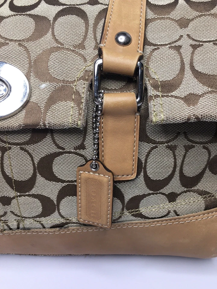 Сумка Coach Hamilton фирменная бежевая и желтовато-коричневая сумка кожаные ремни No J0872-F13070 - Изображение 3 из 4