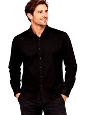 Black Shirt Button Up Long Sleeve Minimalist Workwear Modern Casual Wear Mens XS