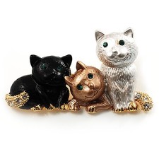 'Adorable Kittens' Fashion Brooch (Gold Tone)