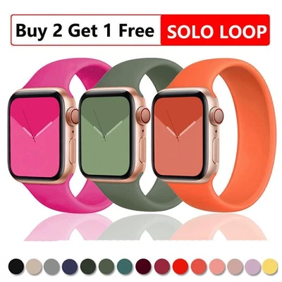 Silicone Solo Loop iWatch Band Strap for Apple Watch 9 8 7 6 SE 5 Ultra 2 49mm