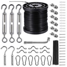 String Lights Hanging Kit, 164 FEET Nylon-Coated Stainless Steel Wire Rope Cable