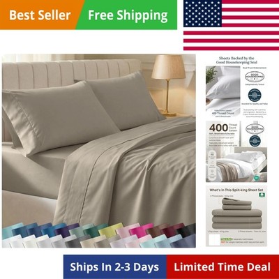 Soft 100% Cotton Bed Sheets Split King Set, 400 TC Good Housekeeping Award Wi...