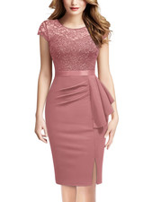 Women's Vintage Flora Lace Ruffle  Sleeve Cocktail Party Bodycon Dress -Medium