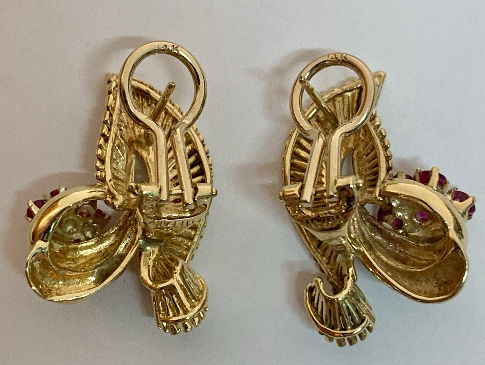 Vintage SOLID 14k YELLOW GOLD AND RUBY EARRINGS, … - image 12