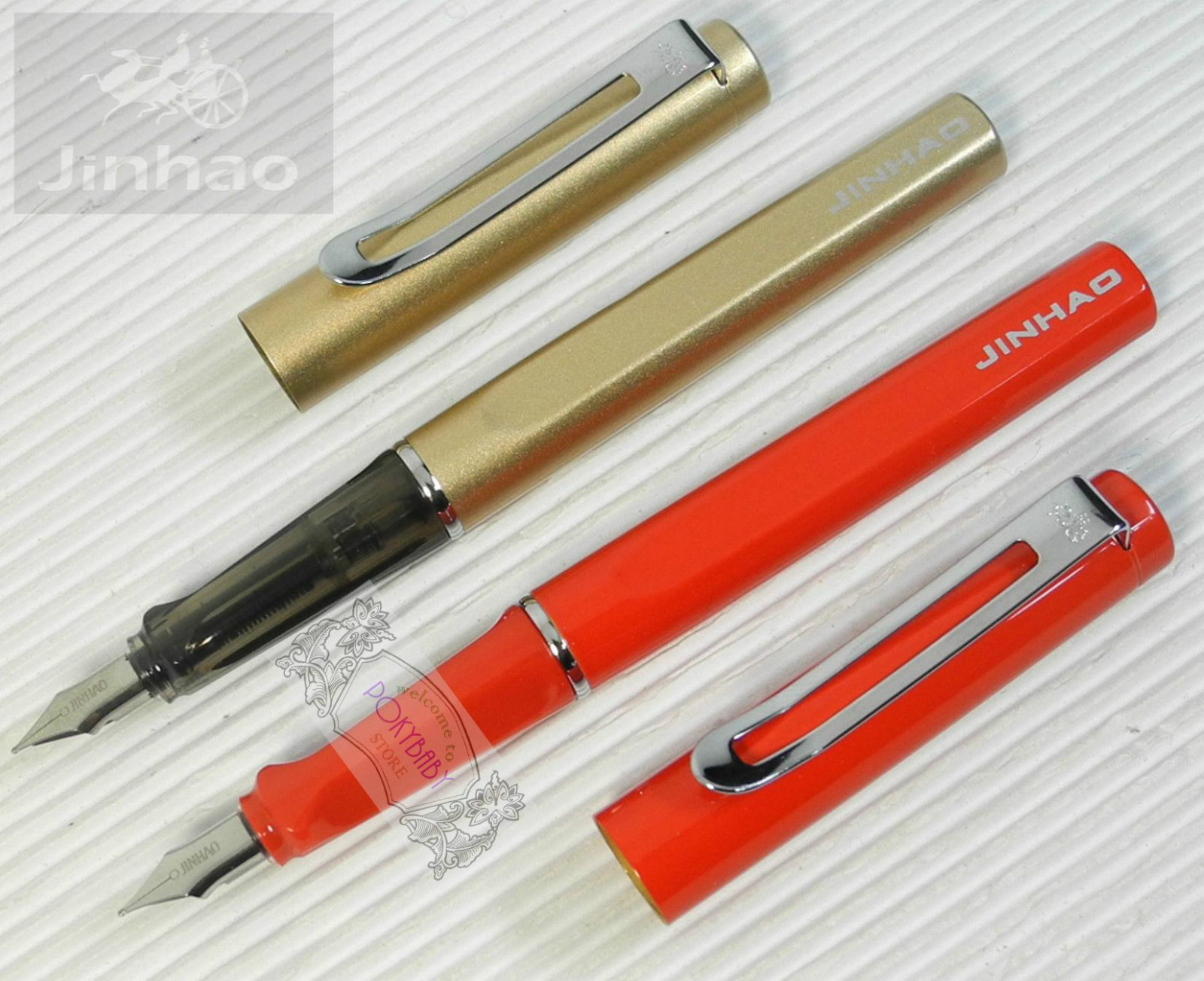 2pcs JINHAO 599 Fountain pen White+ Black barrel+10 POKY cartridges