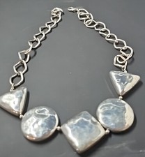 Silvertone Square, Circle  Triangle Choker Necklace Simple And Charming 18"