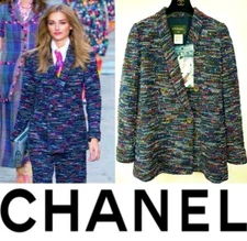 Chanel 2015 Protest Blvd Sequin Tweed Red Black Jacket 36 38 2 4 6 Coat Top S M