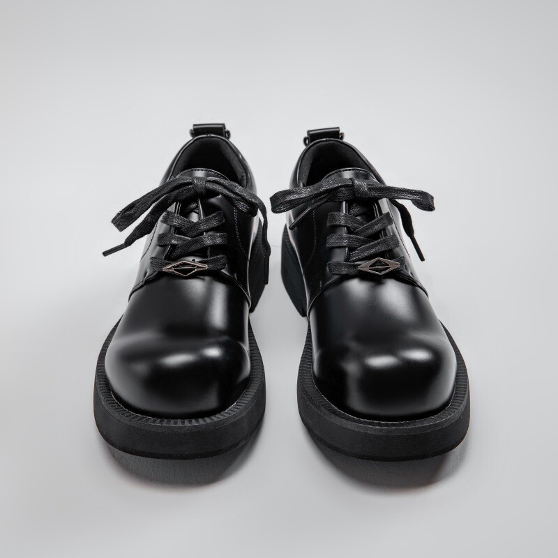 Black Mens Thick Sole Round Big Toe Shoes Lace Up Fashion Oxfords