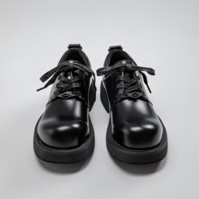 Black Mens Thick Sole Round Big Toe Shoes Lace Up Fashion Oxfords