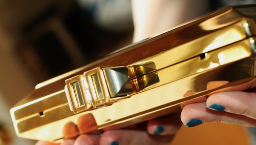 Judith Leiber Prism gold Metall Kassetten Abend Clutch Handtasche glänzend poliert - Bild 10 von 24