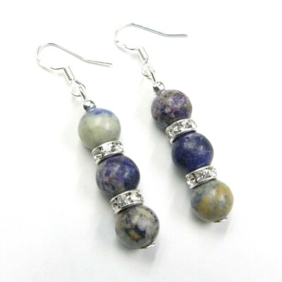 BAILYSBEADS edle Sodalith-Ohrringe Ohrhänger 925er Silber Ohrhaken Strass Ring