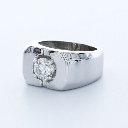 1.3CT NATURAL DIAMOND F/SI2 ROUND CUT 14K WHITE GOLD WIDE BAND SOLITAIRE RING - Picture 2 of 7