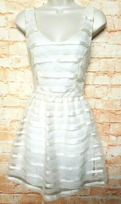 Stella Laguna Beach Off White Striped Mini Fit & Flare Dress Women Size M 