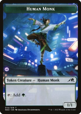 10 Token Cards - HUMAN MONK - Kamigawa: Neon Dynasty - SAME ART - Magic MTG FTG