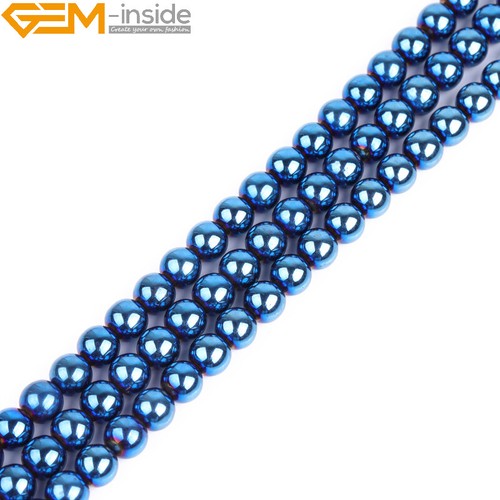 Round Blue Metallic Coated Reflections Hematite 15'' Beads For Jewelry Making - Picture 8 of 50