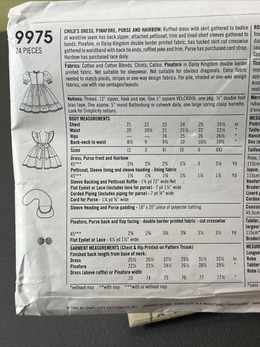 UNCUT Vintage 1995 Simplicity 9975 Daisy Kingdom Holiday Dress Pinafore & Purse - Picture 6 of 12