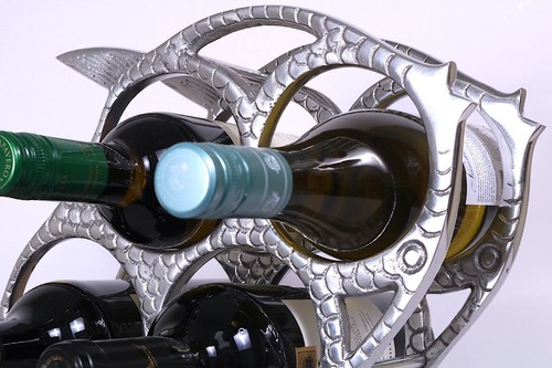Artesanal Botellero 5 Botella de Mesa En Aluminio Pulido Ideal Regalo Original - Imagen 2 de 5