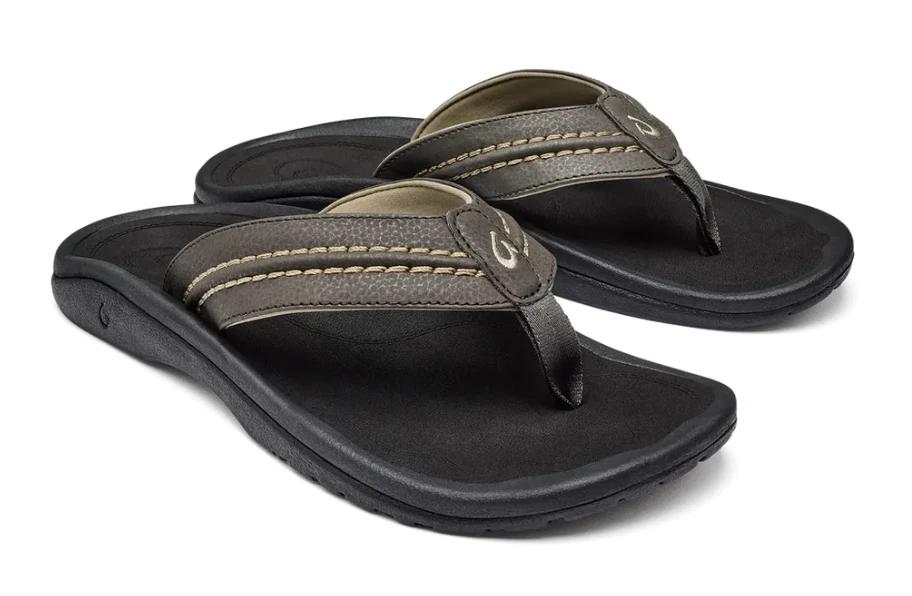 OluKai Palu Flip Flops Men’s US 10 Black Leather Beach Sandals Comfort Thong OluKai Black Sandals for Men for sale | eBay main image 3